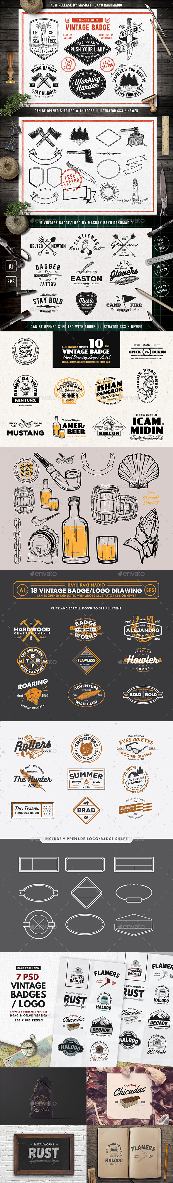 50 Vintage Badges Bundle - Badges & Stickers Web Elements