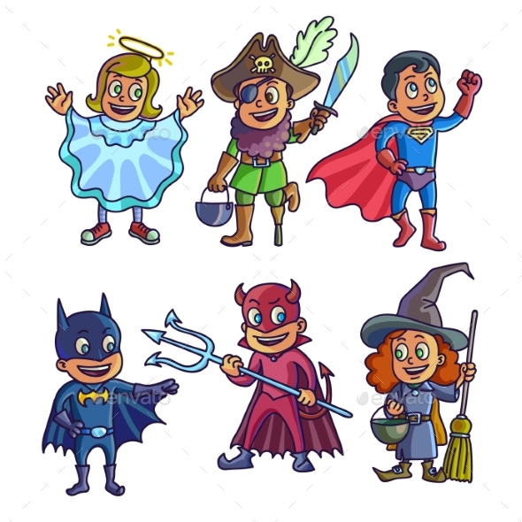 Cheerful Children in Creative Halloween Costumes - Halloween Seasons/Holidays