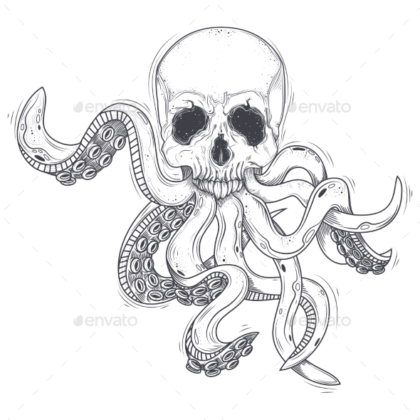 Vector Illustration of a Human Skull - Animals Characters