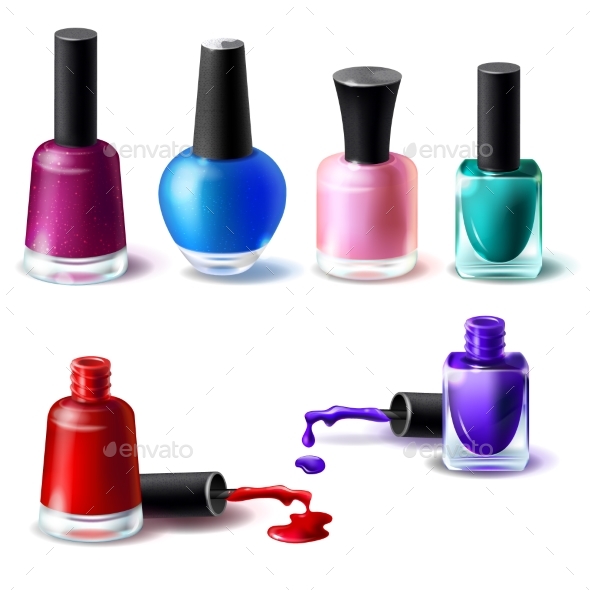 Set of Vector Nail Polish Bottles - Man-made Objects Objects