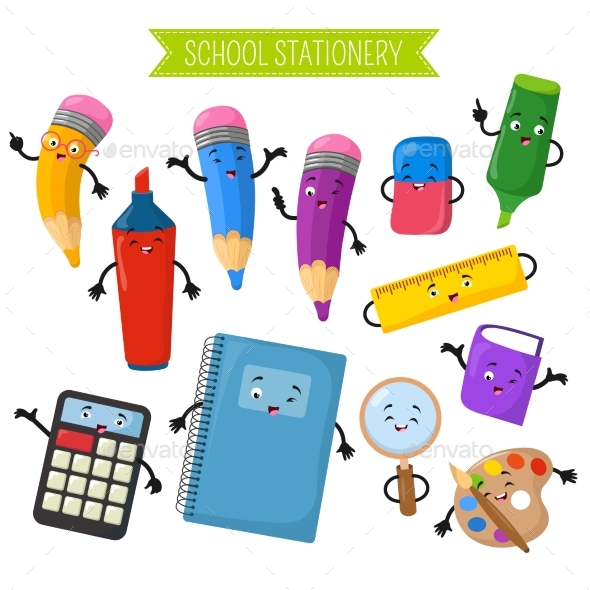 Cartoon 3d Vector Characters of School Writing - Man-made Objects Objects