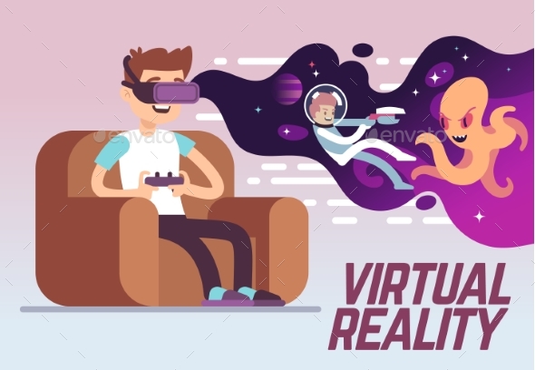 Boy with Headset Playing Virtual 3d Reality - Computers Technology