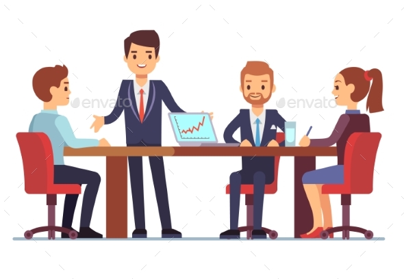 Business Meeting in Office at Conference Table - People Characters