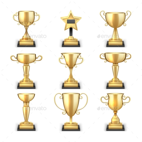 Winning Golden Trophy Cups and Sports Awards - Man-made Objects Objects