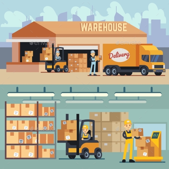 Warehouse Storage and Shipping Logistics Vector - Industries Business