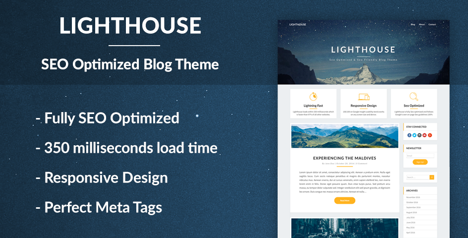 lighthouse blog seo optimized and seo friendly blogging theme wordpress blogger theme