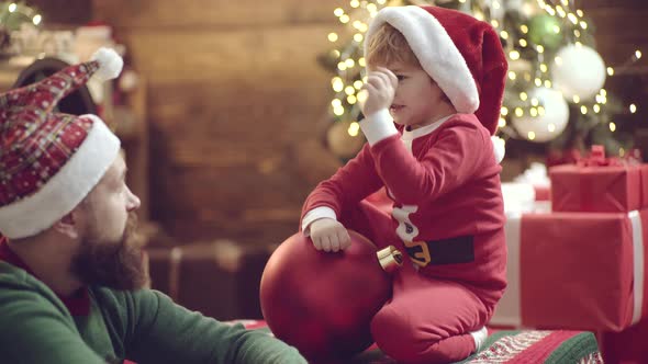 Father and Son Talking. Merry Christmas and Happy New Year. alt