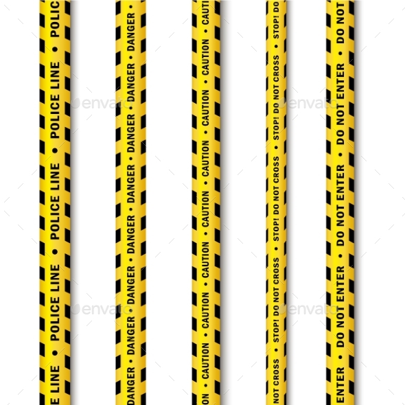 Vector Yellow Black Police Tape Set Isolated - Objects Vectors