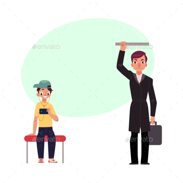 Businessman Holding Briefcase in Subway, Standing - People Characters