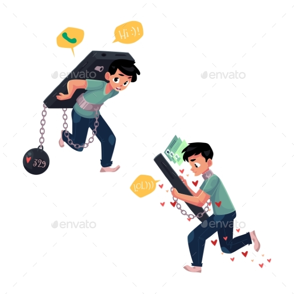 Boy Chained To Huge Phone, Unable To Stop Chatting - People Characters