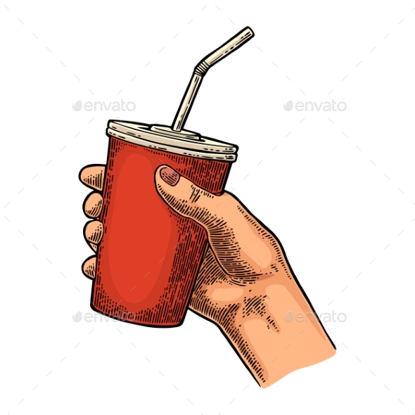 Female Hand Holding Paper Red Cup - Food Objects
