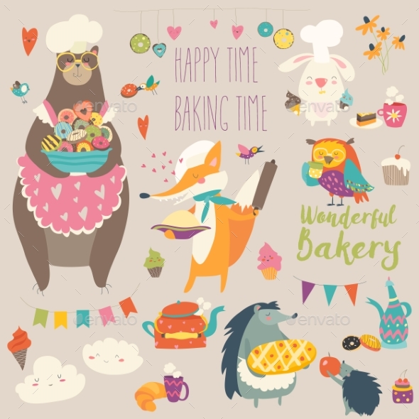 GraphicRiver Animals Baking the Sweets 20552332 GraphicRiver Animals Baking the Sweets 20552332