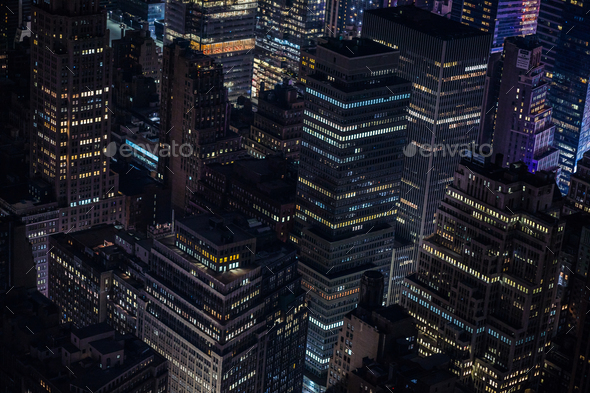 New York, Manhattan Aerial View at Night form the Empire State B - Stock Photo - Images
