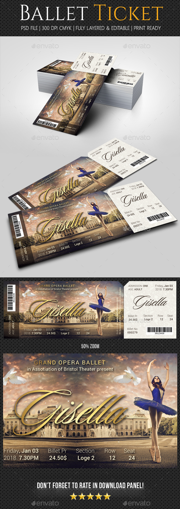 Ballet Ticket - Cards & Invites Print Templates