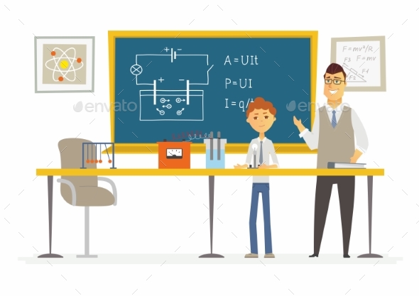 Science Lesson at School - Modern Cartoon People - People Characters