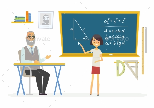 Geometry Lesson at School - Modern Cartoon People - People Characters