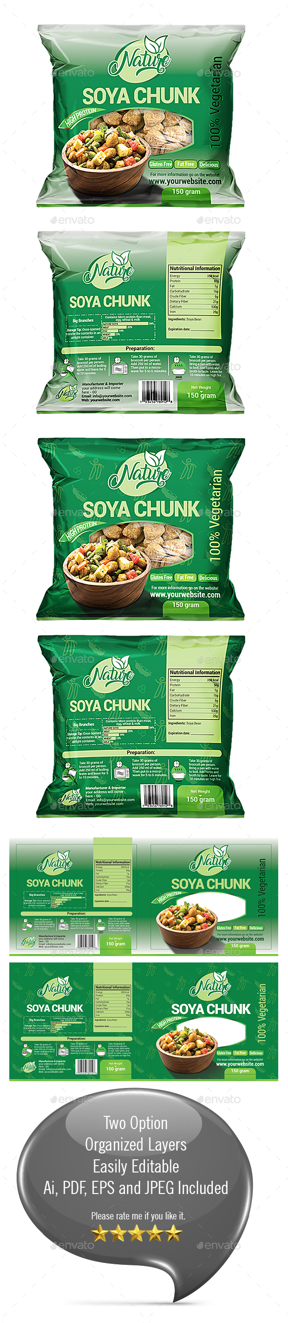 Soya Chunk Packaging Template - Packaging Print Templates