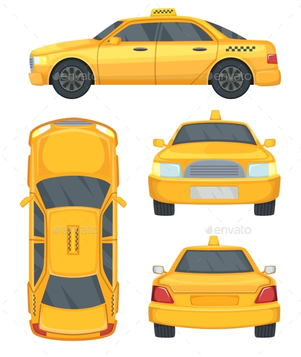 Different Views of Taxi Yellow Car. Automobile