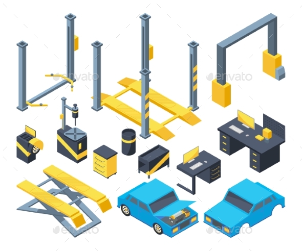 Auto Service with Different Equipment - Man-made Objects Objects