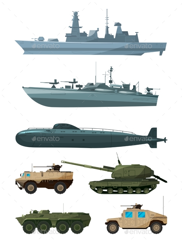 Warships and Armored Vehicles of Land Forces - Man-made Objects Objects