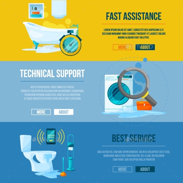 Plumbing Works. Toilet, Bathroom and Kitchen Water - Objects Vectors