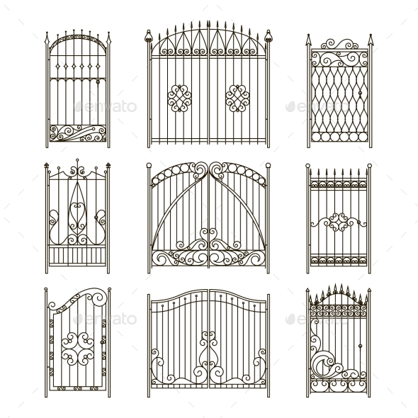 Iron Gates with Decorative Elements. Vector - Objects Vectors