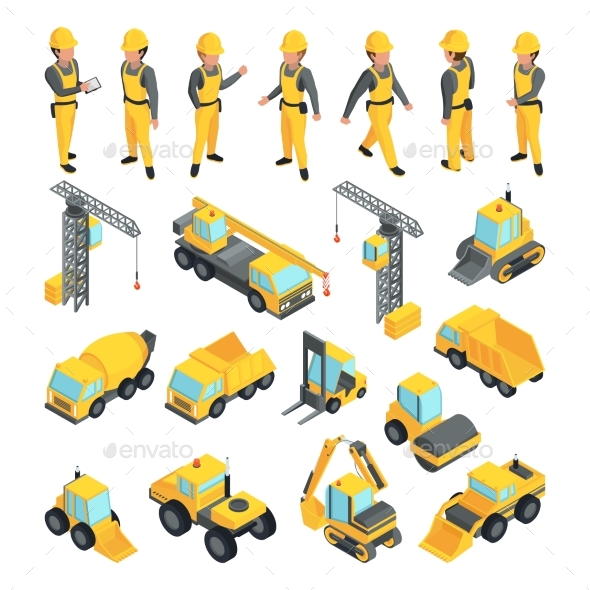 Transport and Workers for Construction Buildings - Man-made Objects Objects