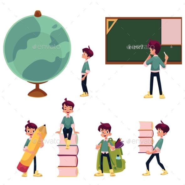 Schoolboy Doing School Activities - People Characters
