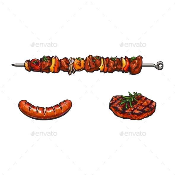 Grilled Barbecued Meat - Food Objects