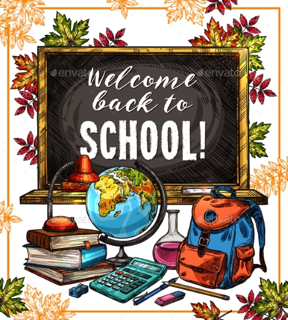 Back To School Poster with Education Supplies - Backgrounds Decorative