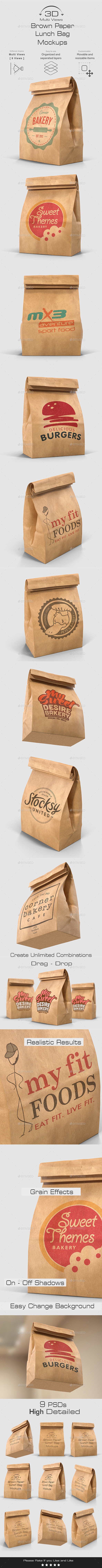 Brown Paper Lunch Bag Mockups 3d Multi Views By Media Variety Graphicriver