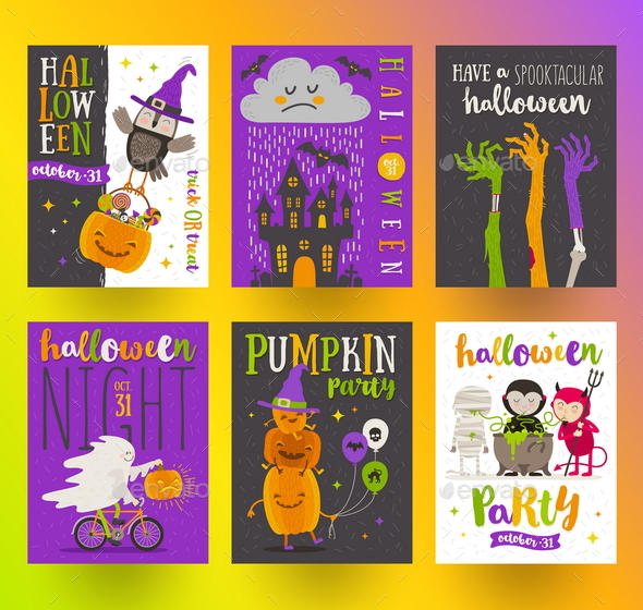 Set of Halloween Posters or Greeting Card