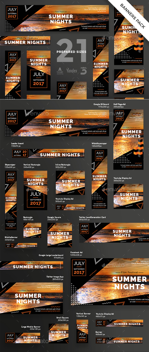 Summer Nights Film Festival Banner Pack - Banners & Ads Web Elements
