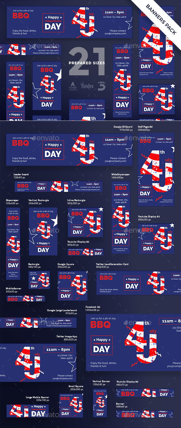 Independence Day Banner Pack - Banners & Ads Web Elements
