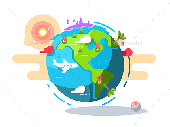 Plane Flying Around the World Geometric Style - Miscellaneous Vectors