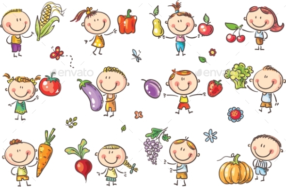 Kids with Fruits and Vegetables