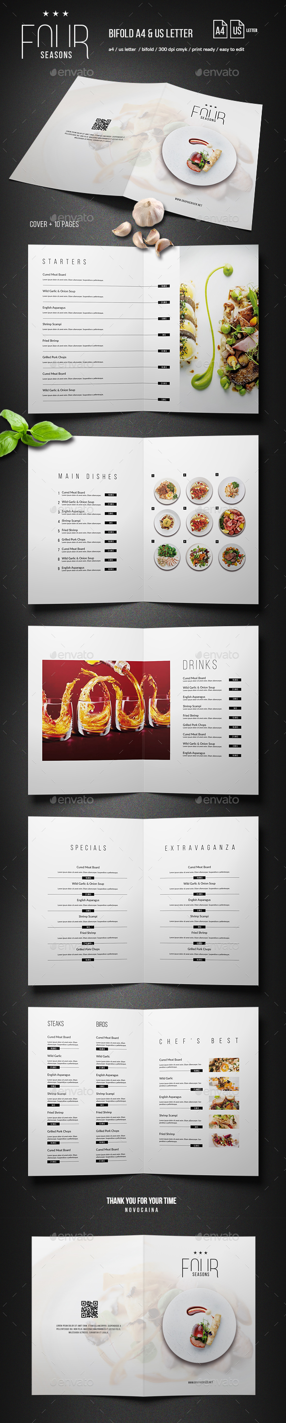 Four Seasons Minimal Food Menu - Bifold - A4 and US Letter - Food Menus Print Templates