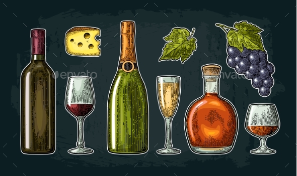 Set Drinks Made From Grapes - Food Objects
