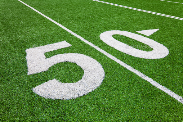 fifty yard line - football field - Stock Photo - Images