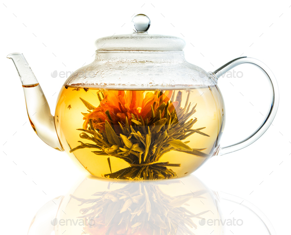 Tea Flower in a Clear Teapot Stock Photo by aetb