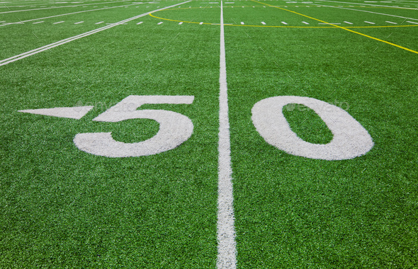 fifty yard line - football field - Stock Photo - Images