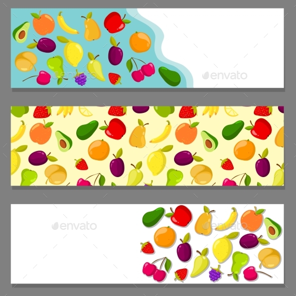 Set of Horizontal Banners with Fruits