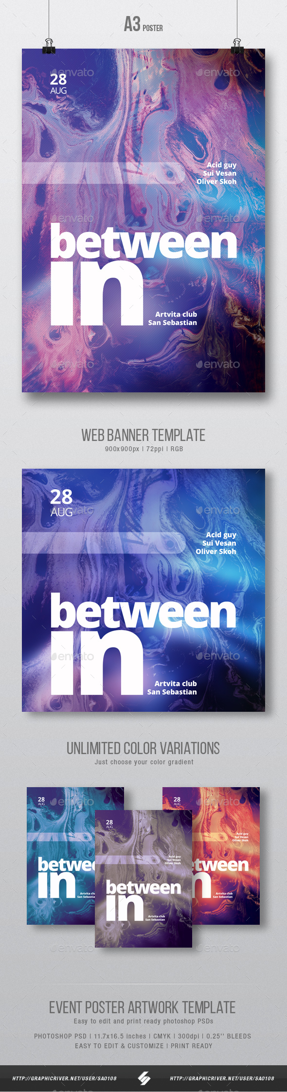 In between - Abstract Event Poster / Flyer Artwork Template A3 - Events Flyers