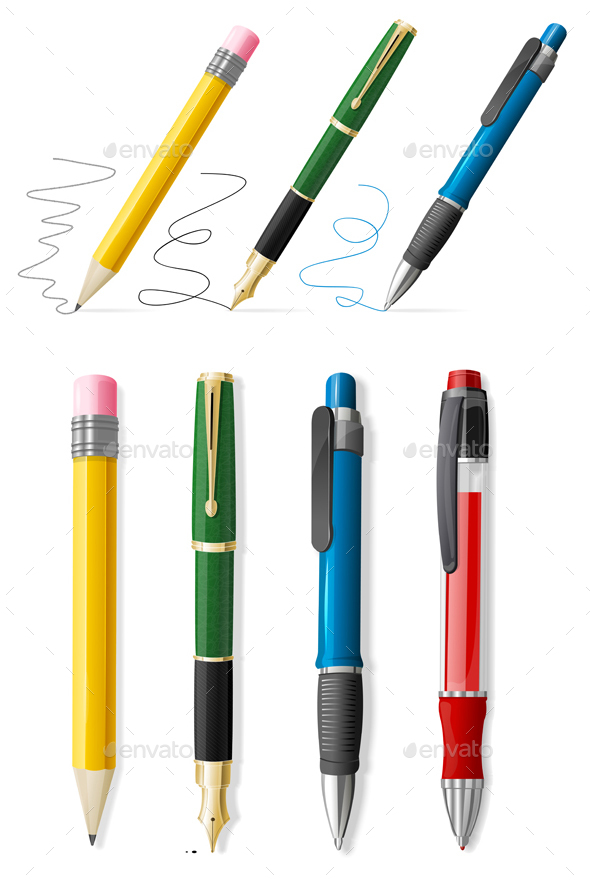 Realistic 3d Pen and Pencil Set - Man-made Objects Objects