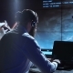 Man at Workplace in Space Center - VideoHive Item for Sale