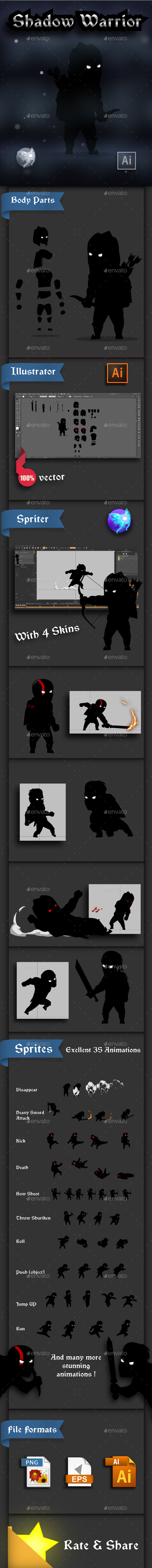 Shadow Warrior 2D Game Sprites - Sprites Game Assets
