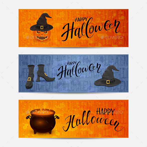 Set of Banners with Lettering Happy Halloween - Halloween Seasons/Holidays