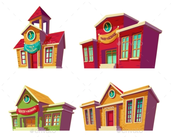 Set of Vector Illustrations Cartoon of Various - Buildings Objects