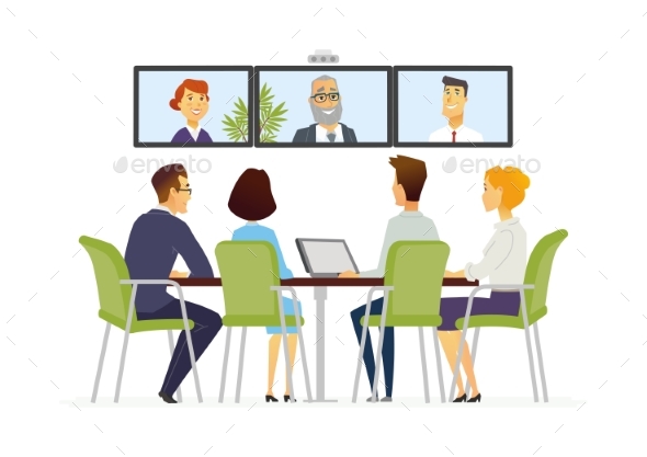Distance Meeting - Modern Vector Business Cartoon - Concepts Business