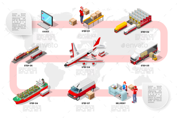 International Trade Logistics Network Isometric Infographic Vector - Vectors